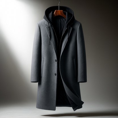 Men's Wool-Blend Hooded Overcoat