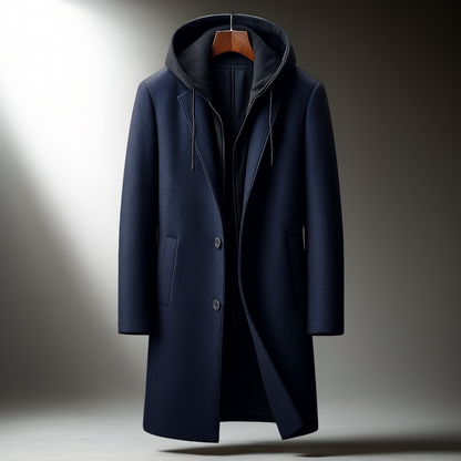 Men's Wool-Blend Hooded Overcoat
