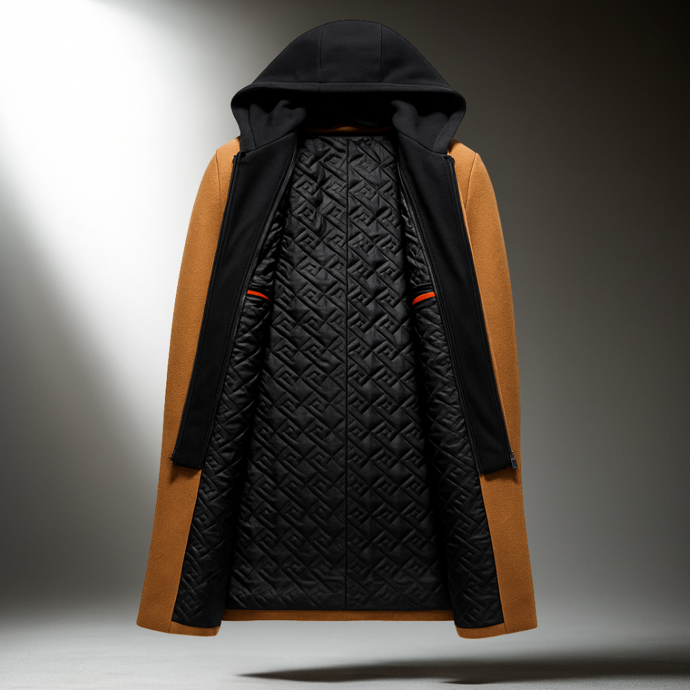 Men's Wool-Blend Hooded Overcoat