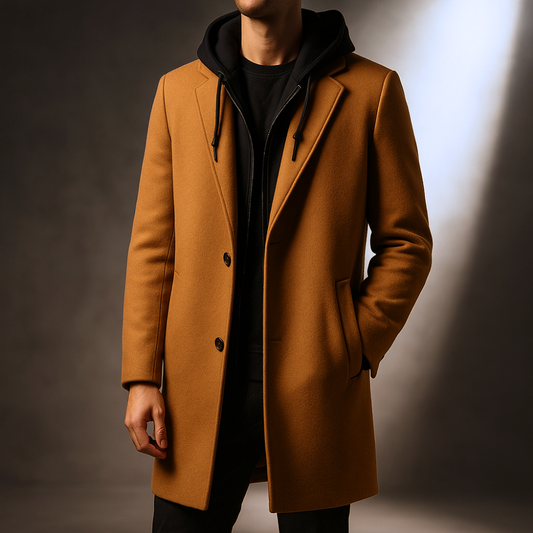 Men's Wool-Blend Hooded Overcoat