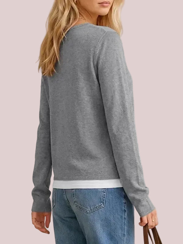 Women's V-Neck Layered-Look Knit Sweater