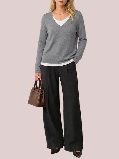 Women's V-Neck Layered-Look Knit Sweater