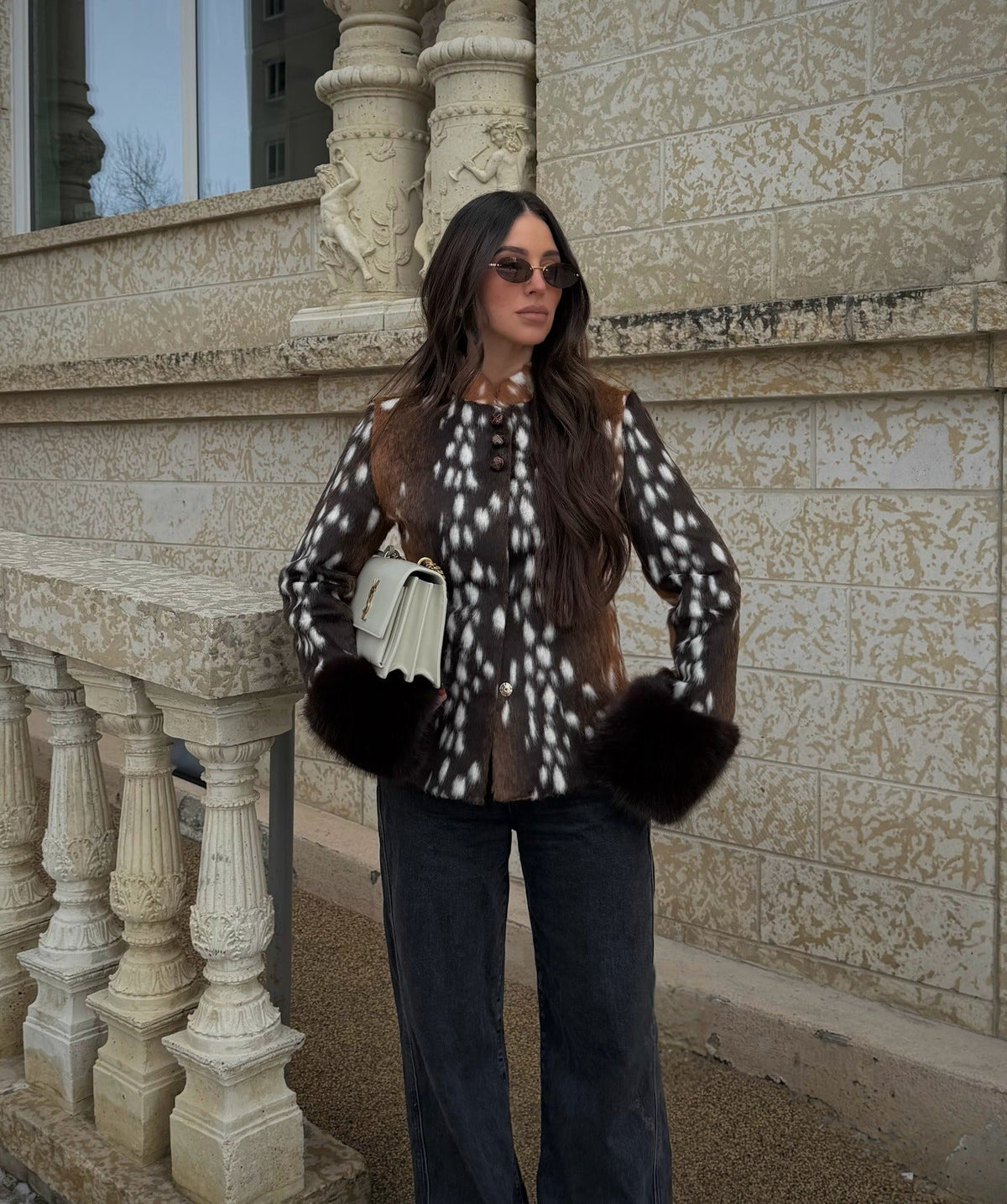 Women's Vegan Fur Mandarin Collar Jacket