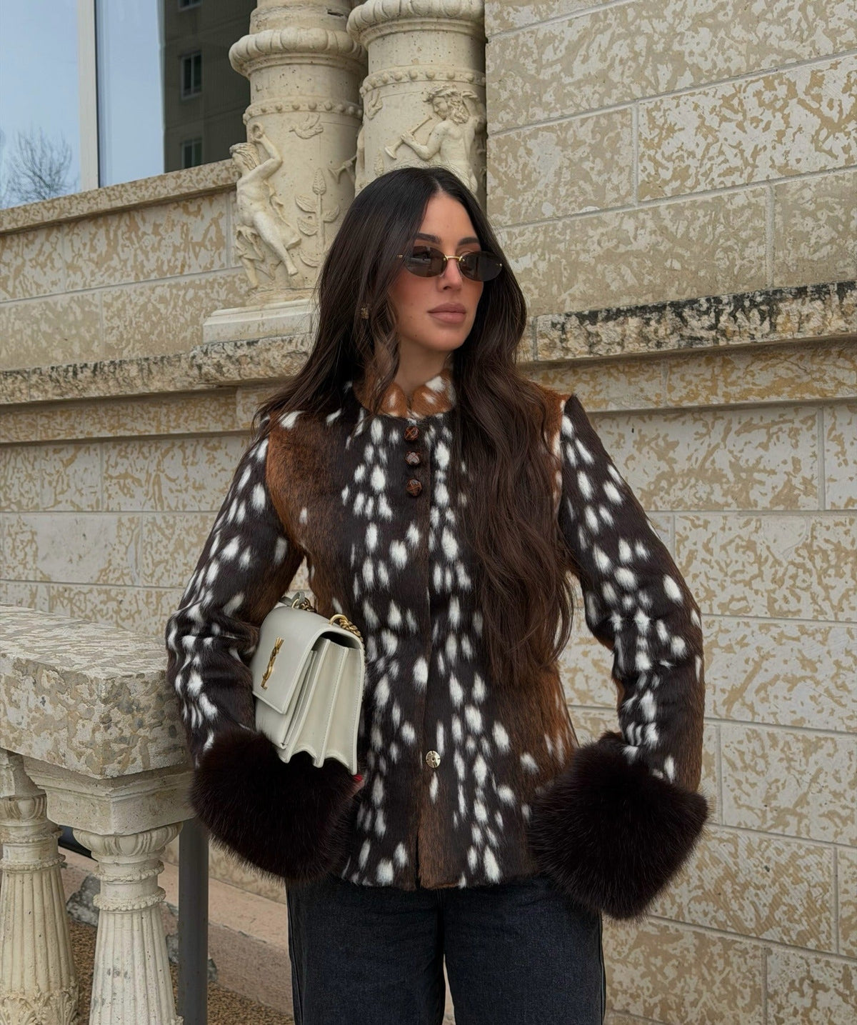 Women's Vegan Fur Mandarin Collar Jacket