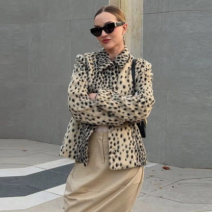 Women's Vegan Fur Mandarin Collar Jacket