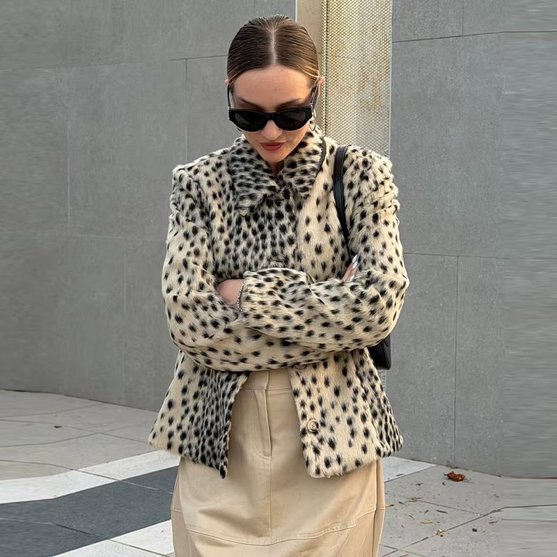 Women's Vegan Fur Mandarin Collar Jacket