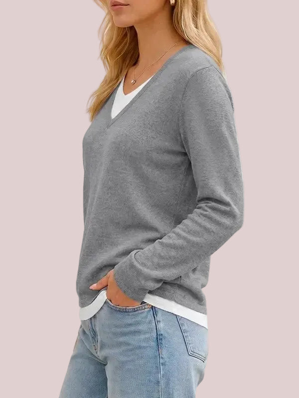 Women's V-Neck Layered-Look Knit Sweater