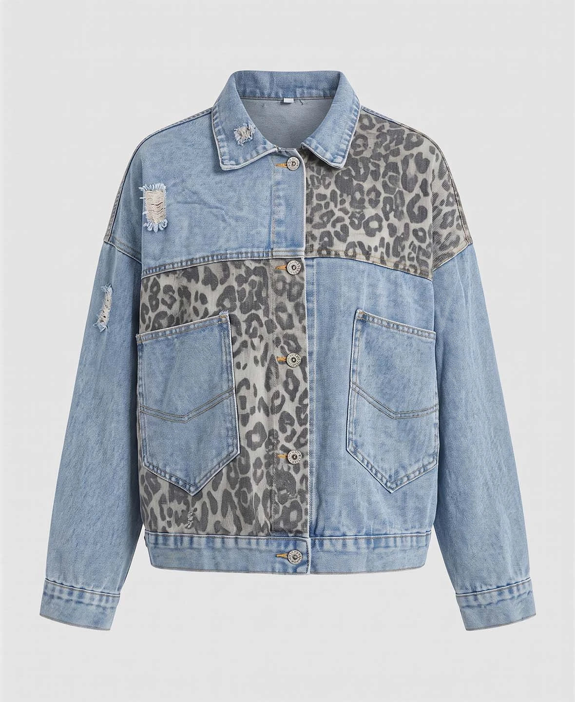 Women's Leopard Print Denim Jacket