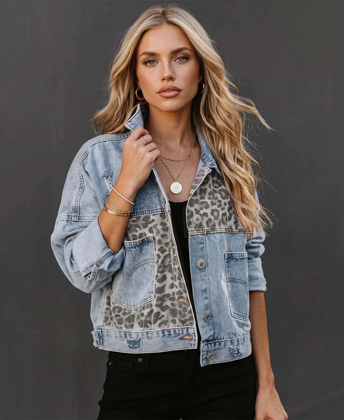 Women's Leopard Print Denim Jacket