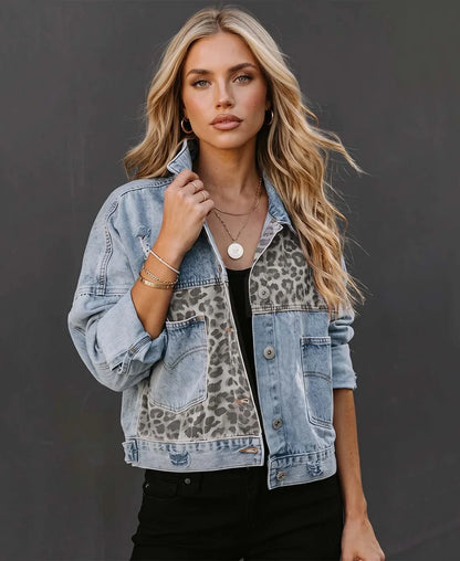 Women's Leopard Print Denim Jacket