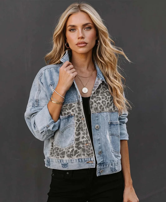 Women's Leopard Print Denim Jacket