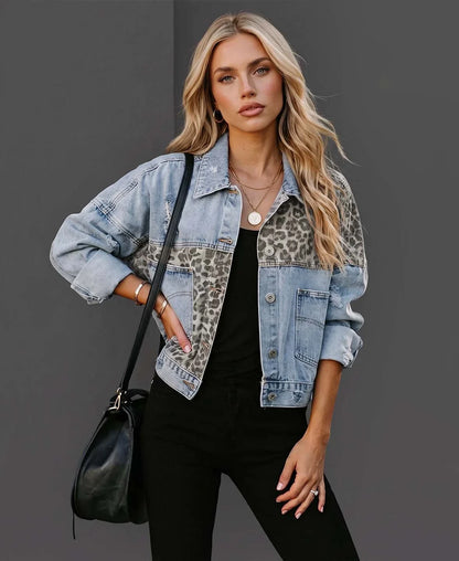 Women's Leopard Print Denim Jacket