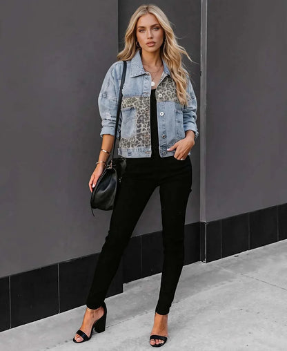 Women's Leopard Print Denim Jacket