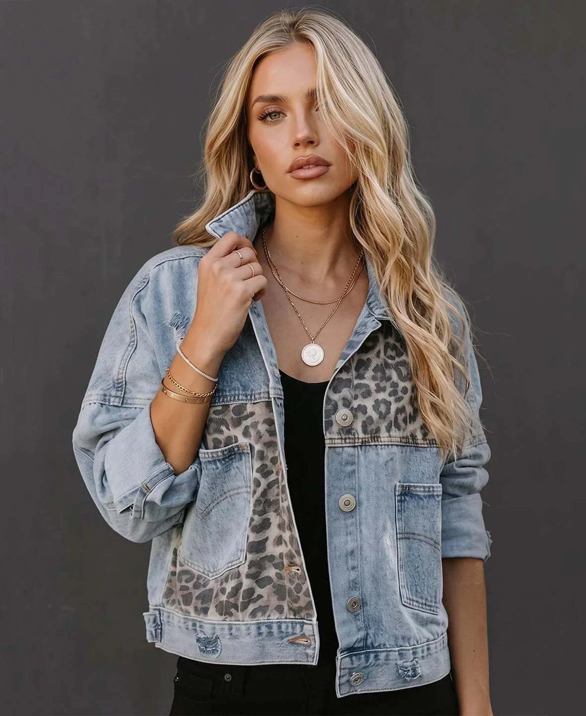 Women's Leopard Print Denim Jacket