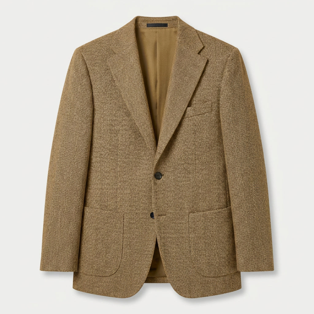 Men's Wool-Blend Herringbone Two-Button Blazer – Camel