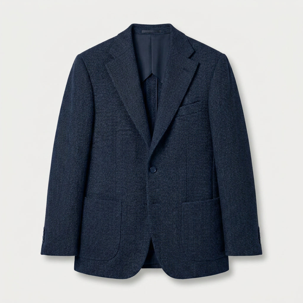 Men's Wool-Blend Herringbone Two-Button Blazer – Navy Blue