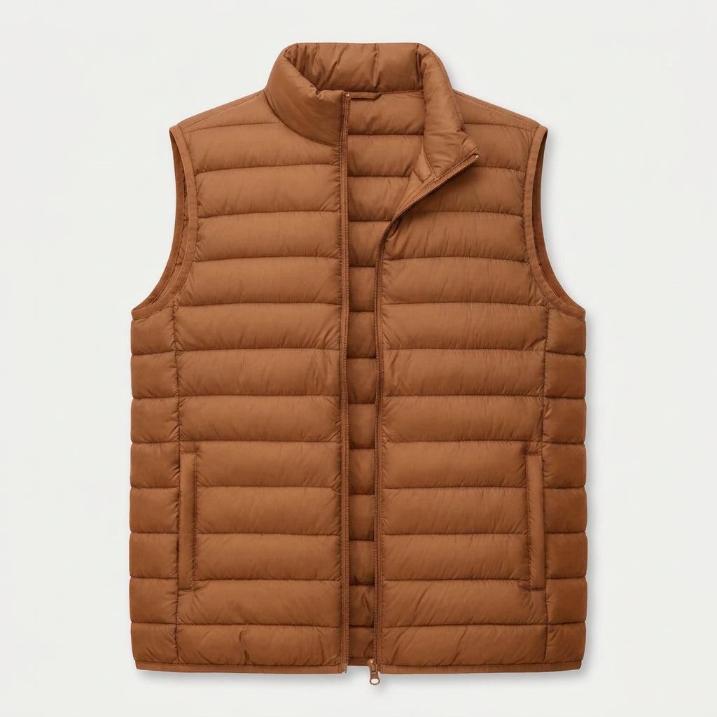 Men's Quilted Lightweight Puffer Vest – Full-Zip, Camel
