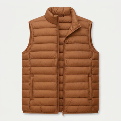 Men's Quilted Lightweight Puffer Vest – Full-Zip, Camel