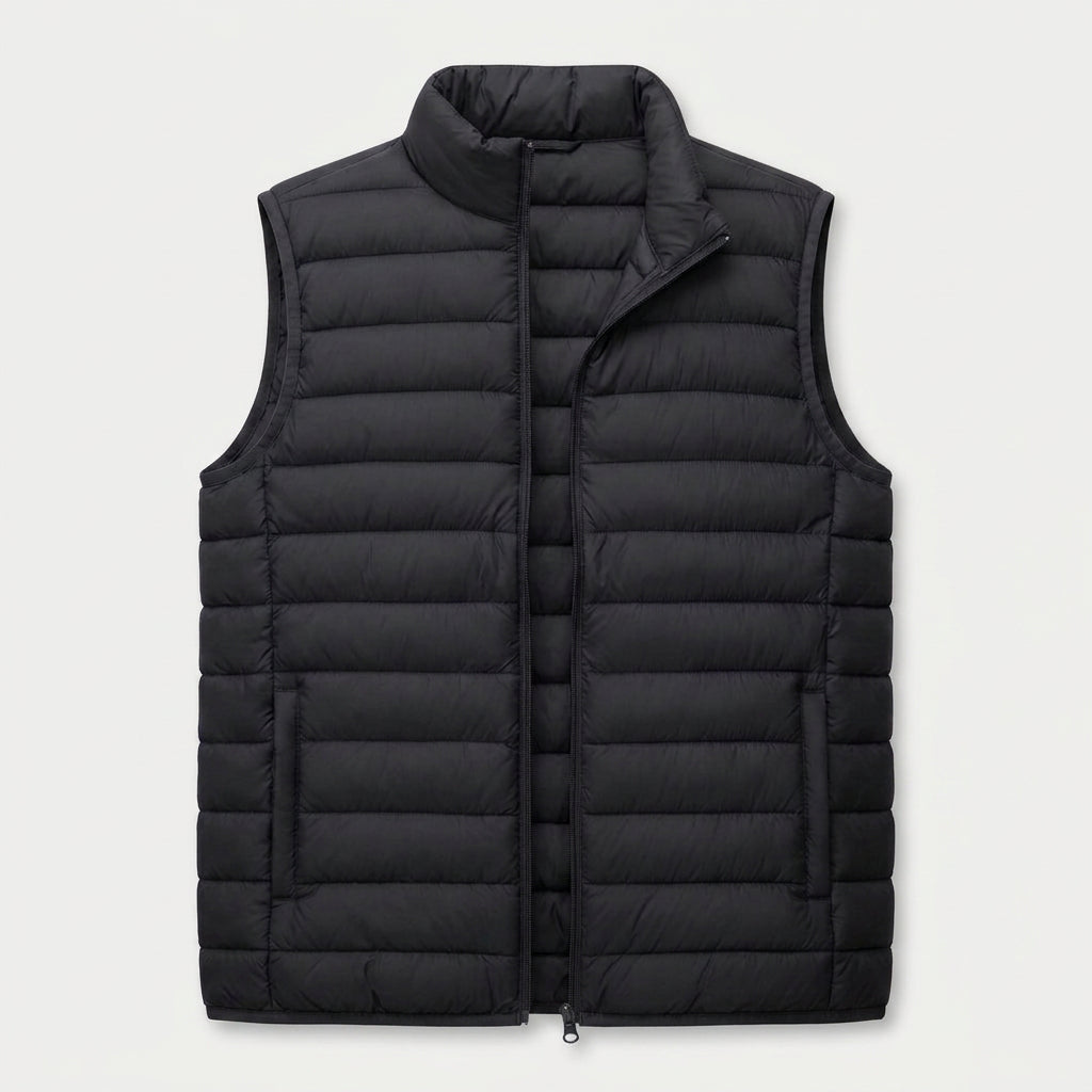 Men's Quilted Lightweight Puffer Vest – Full-Zip, Black