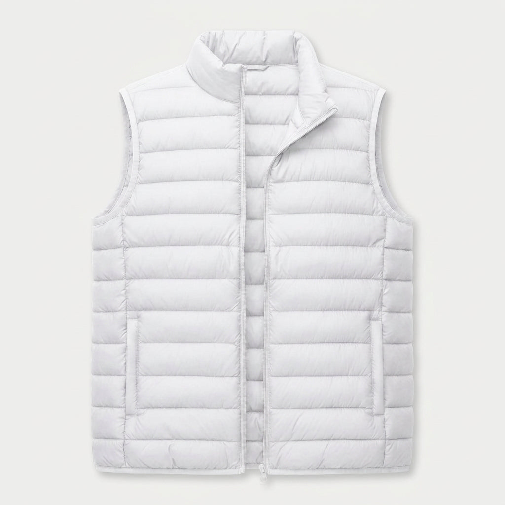 Men's Quilted Lightweight Puffer Vest – Full-Zip, White