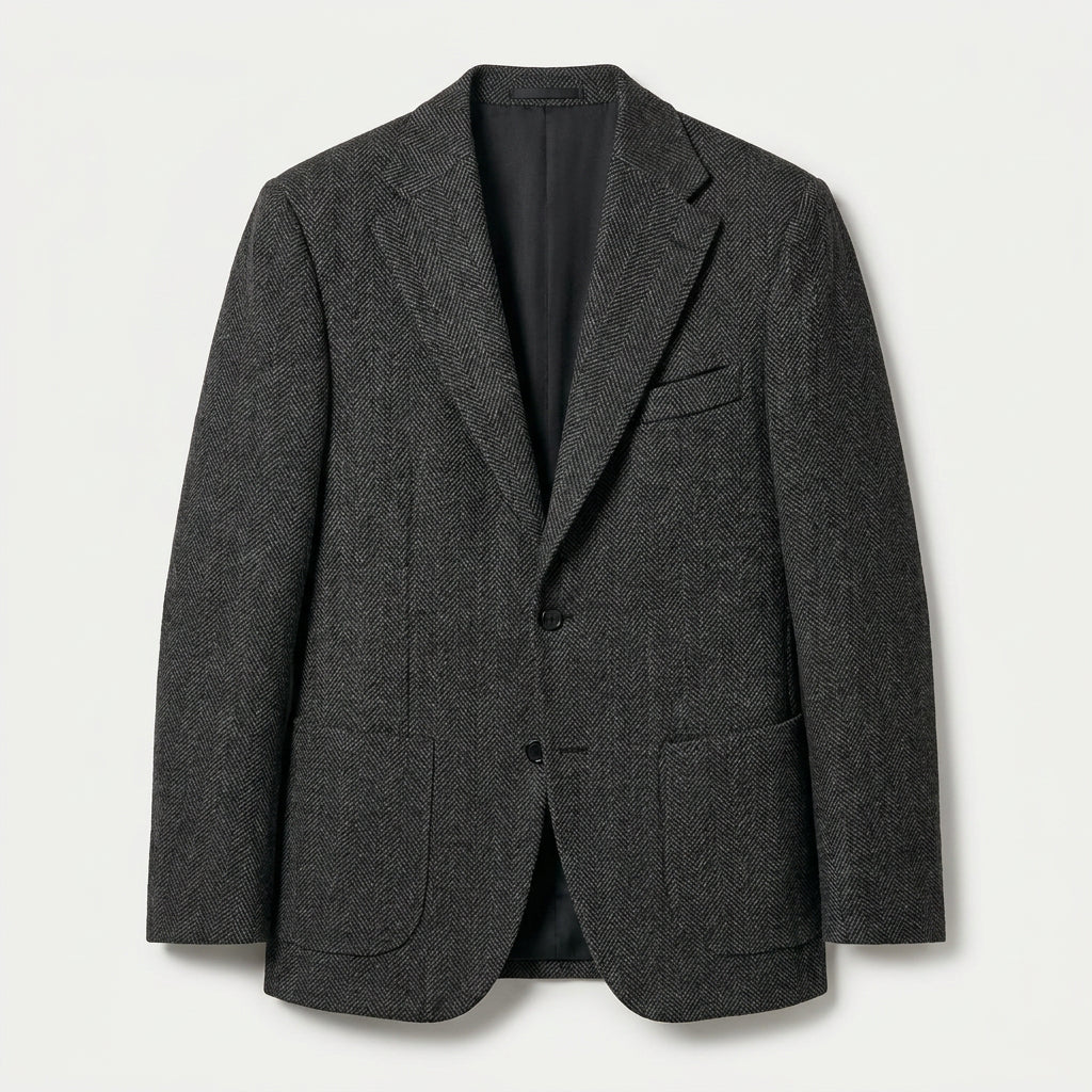 Men's Wool-Blend Herringbone Two-Button Blazer – Dark Gray
