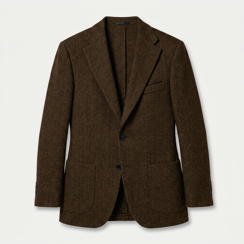 Men's Wool-Blend Herringbone Two-Button Blazer – Dark Brown