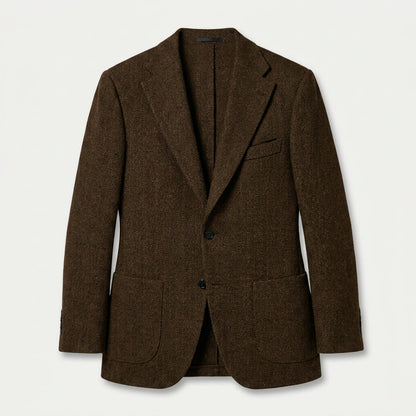 Men's Wool-Blend Herringbone Two-Button Blazer – Dark Brown