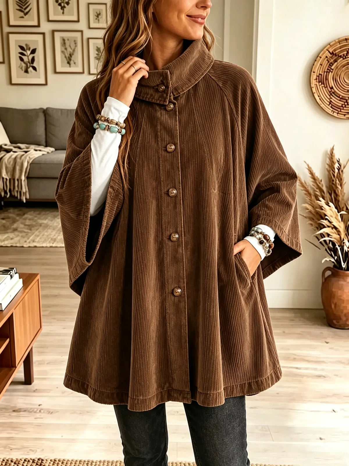 Women's Oversized Corduroy Stand Collar Coat