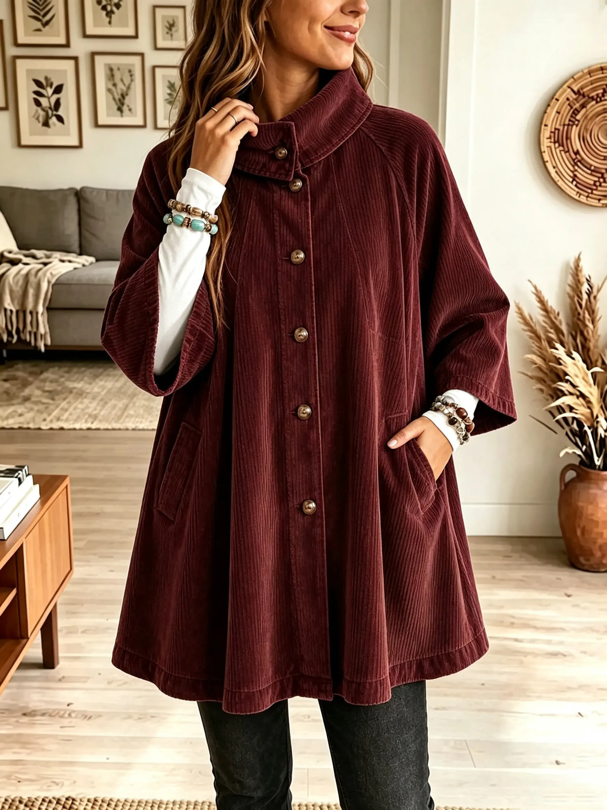 Women's Oversized Corduroy Stand Collar Coat