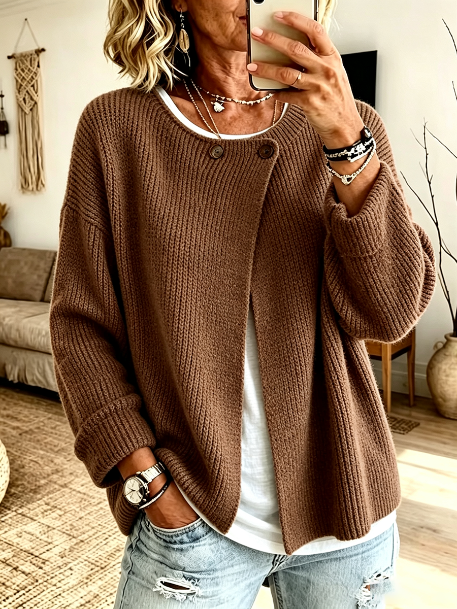 Women's Ribbed Knit Asymmetrical Cardigan