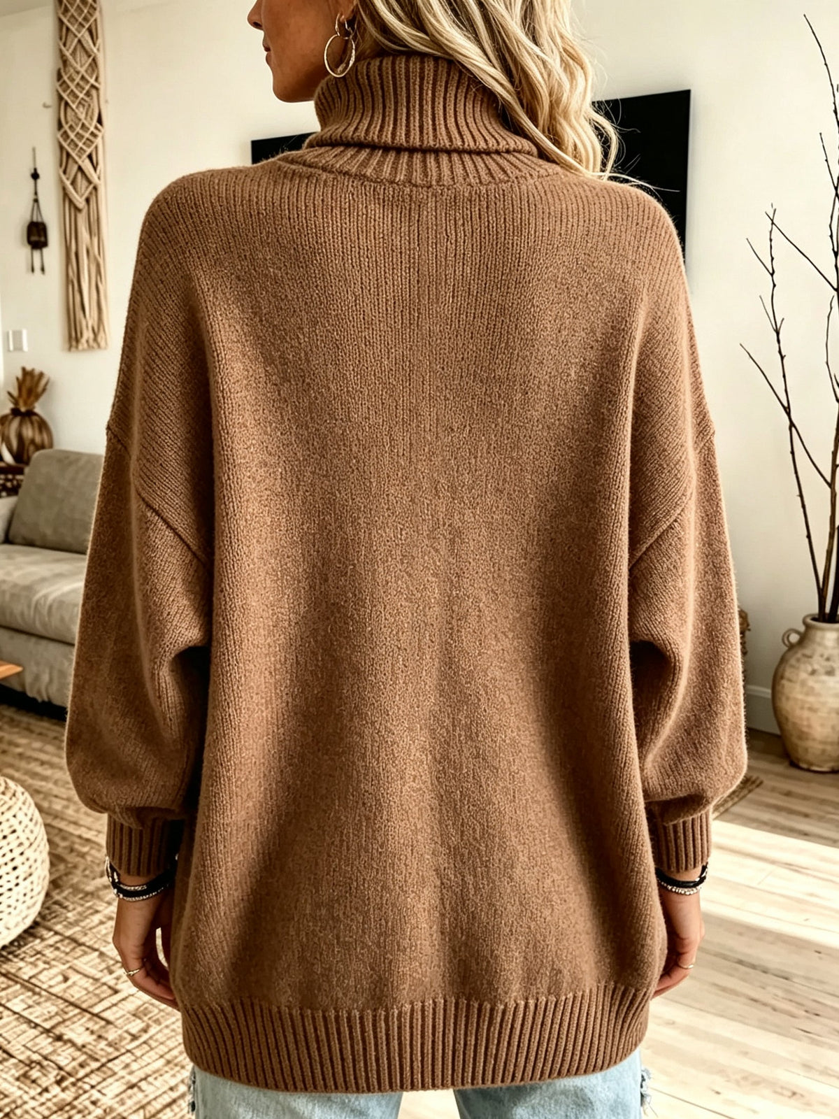 Women's Oversized Ribbed Knit Turtleneck Sweater