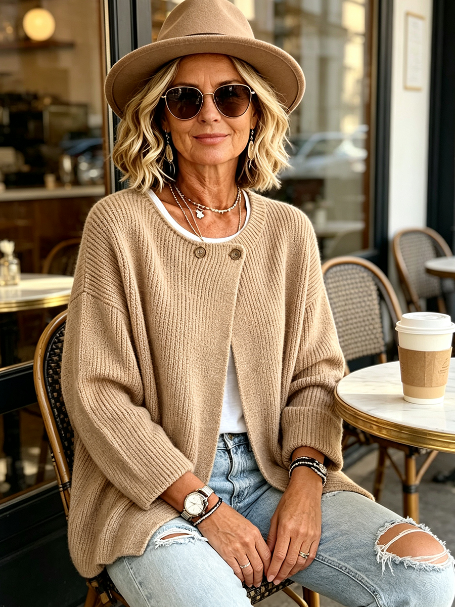 Women's Ribbed Knit Asymmetrical Cardigan