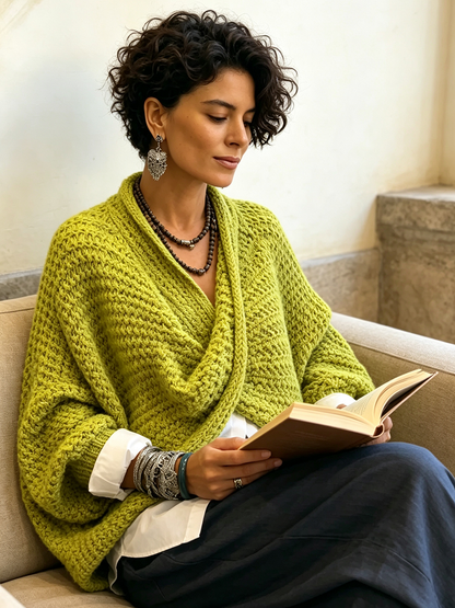 Women's Cotton-Blend Crossover V-Neck Batwing Sweater