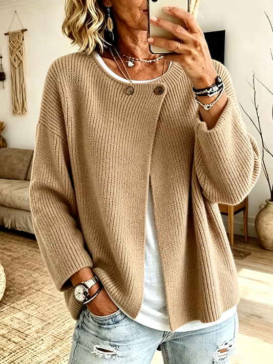 Women's Ribbed Knit Asymmetrical Cardigan