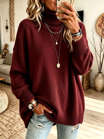 Women's Oversized Ribbed Knit Turtleneck Sweater