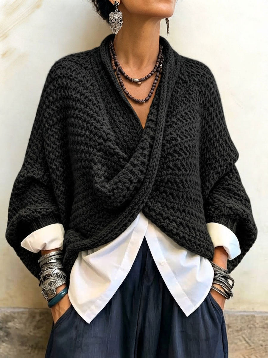 Women's Cotton-Blend Crossover V-Neck Batwing Sweater