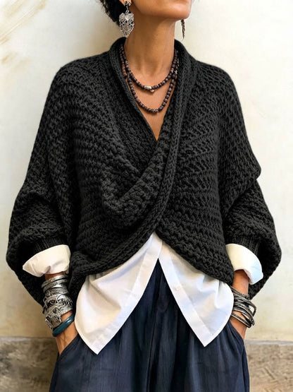 Women's Cotton-Blend Crossover V-Neck Batwing Sweater