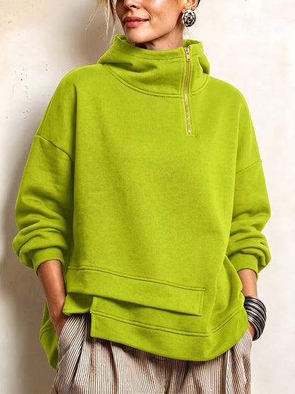 Women's Cotton-Blend Asymmetric High-Neck Sweatshirt