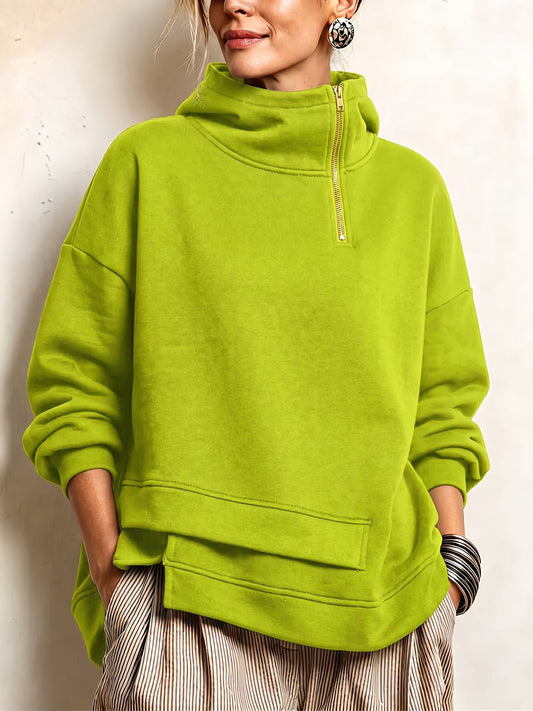 Women's Cotton-Blend Asymmetric High-Neck Sweatshirt