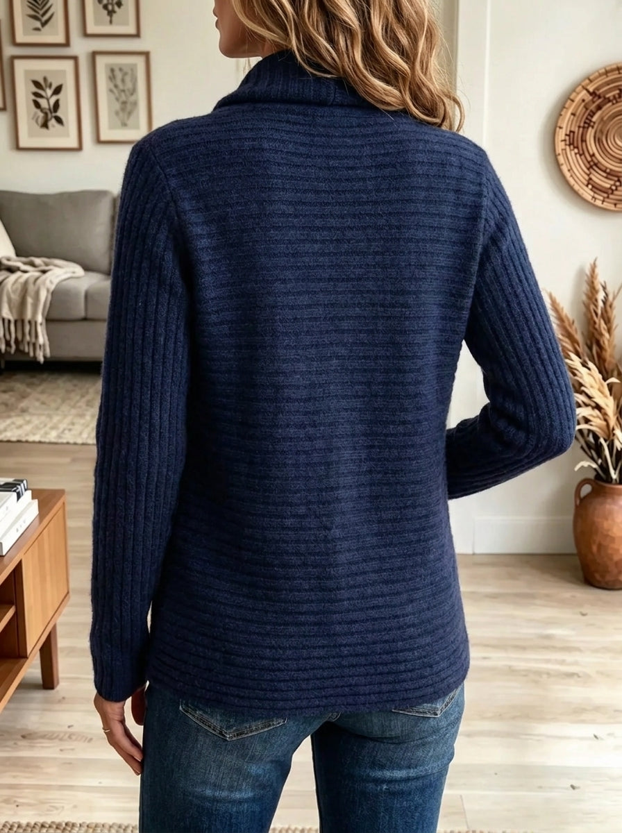 Women's Ribbed Asymmetrical Wrap Cowl Neck Cardigan