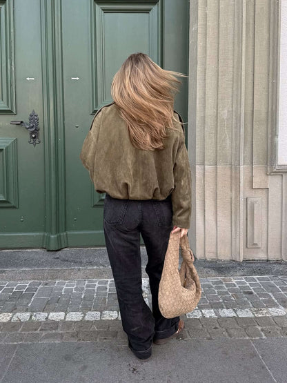 Women's Vegan Suede Bomber Jacket