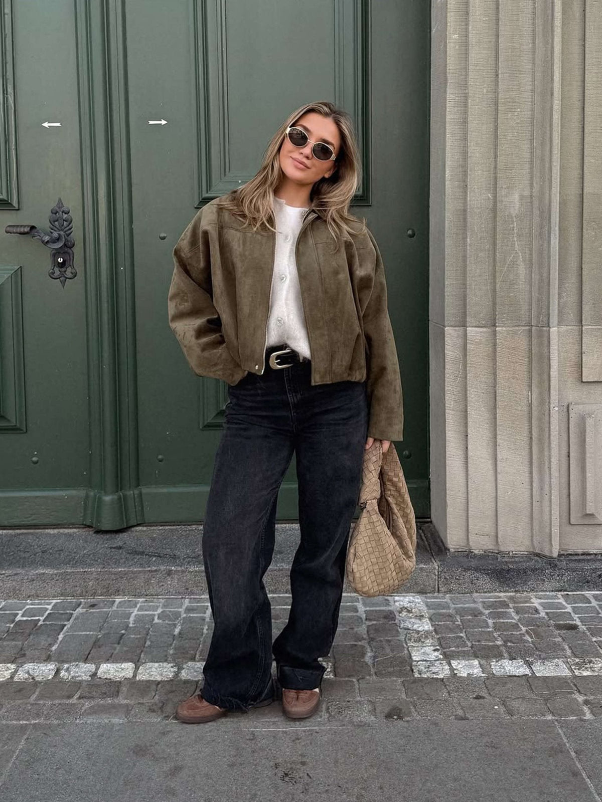 Women's Vegan Suede Bomber Jacket