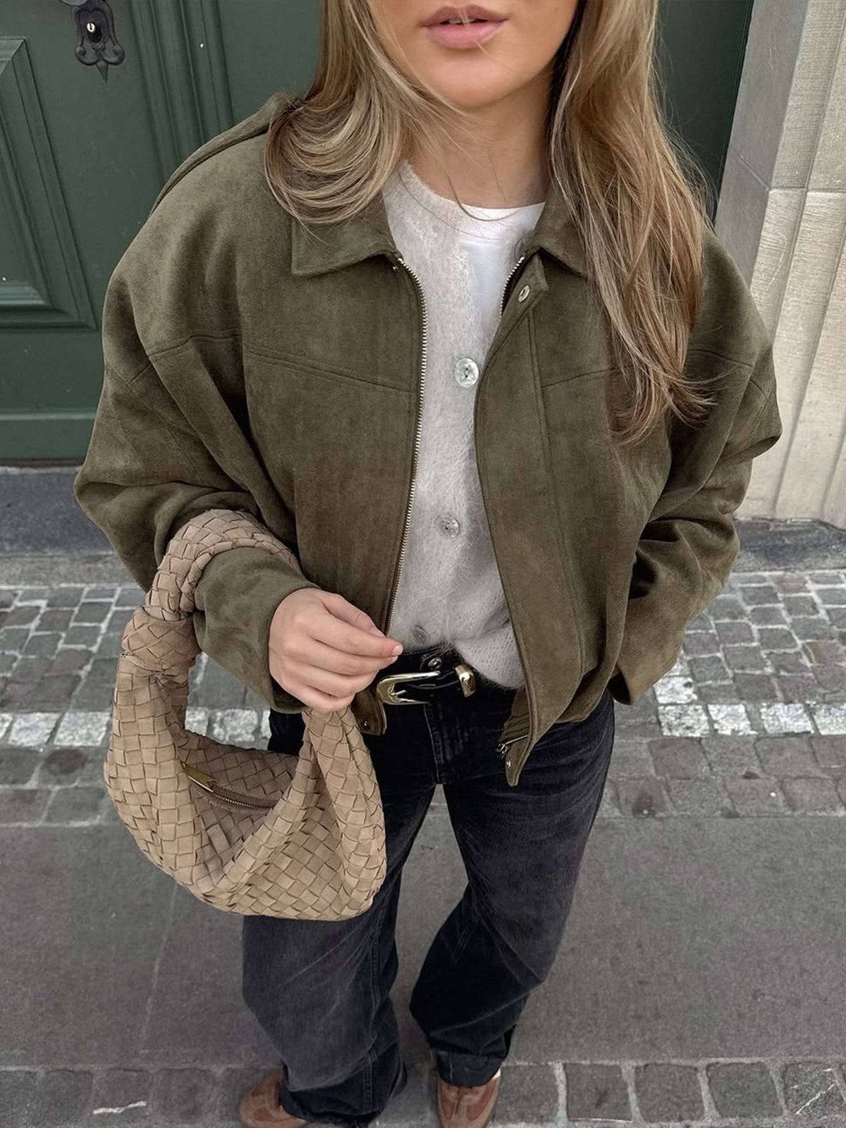 Women's Vegan Suede Bomber Jacket