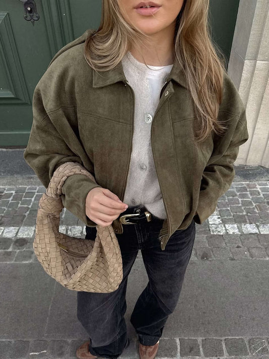 Women's Vegan Suede Bomber Jacket