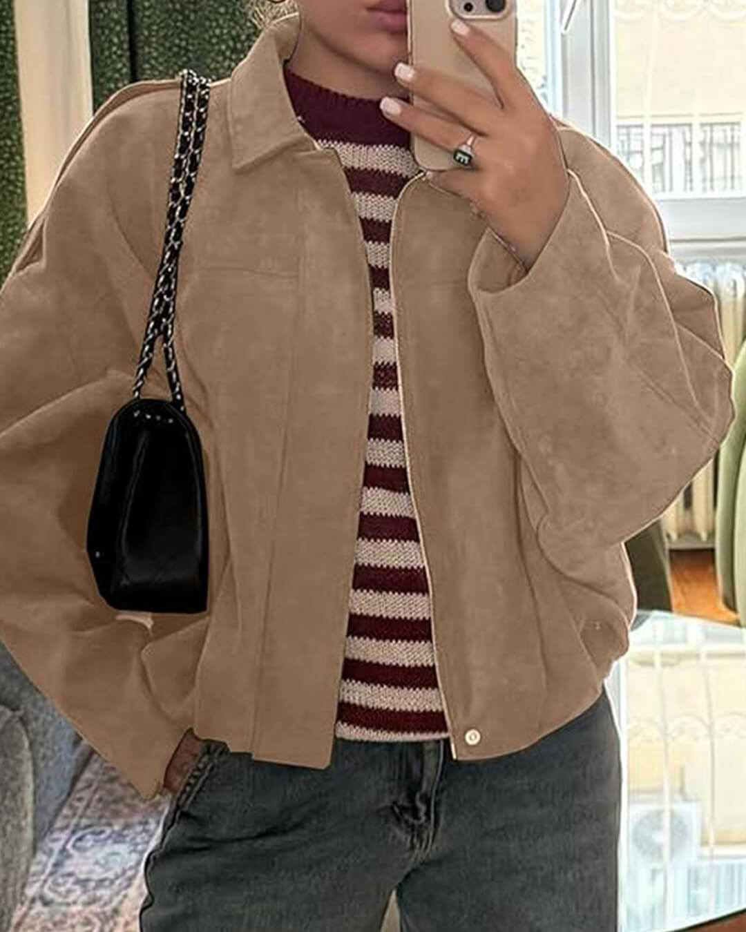 Women's Vegan Suede Bomber Jacket