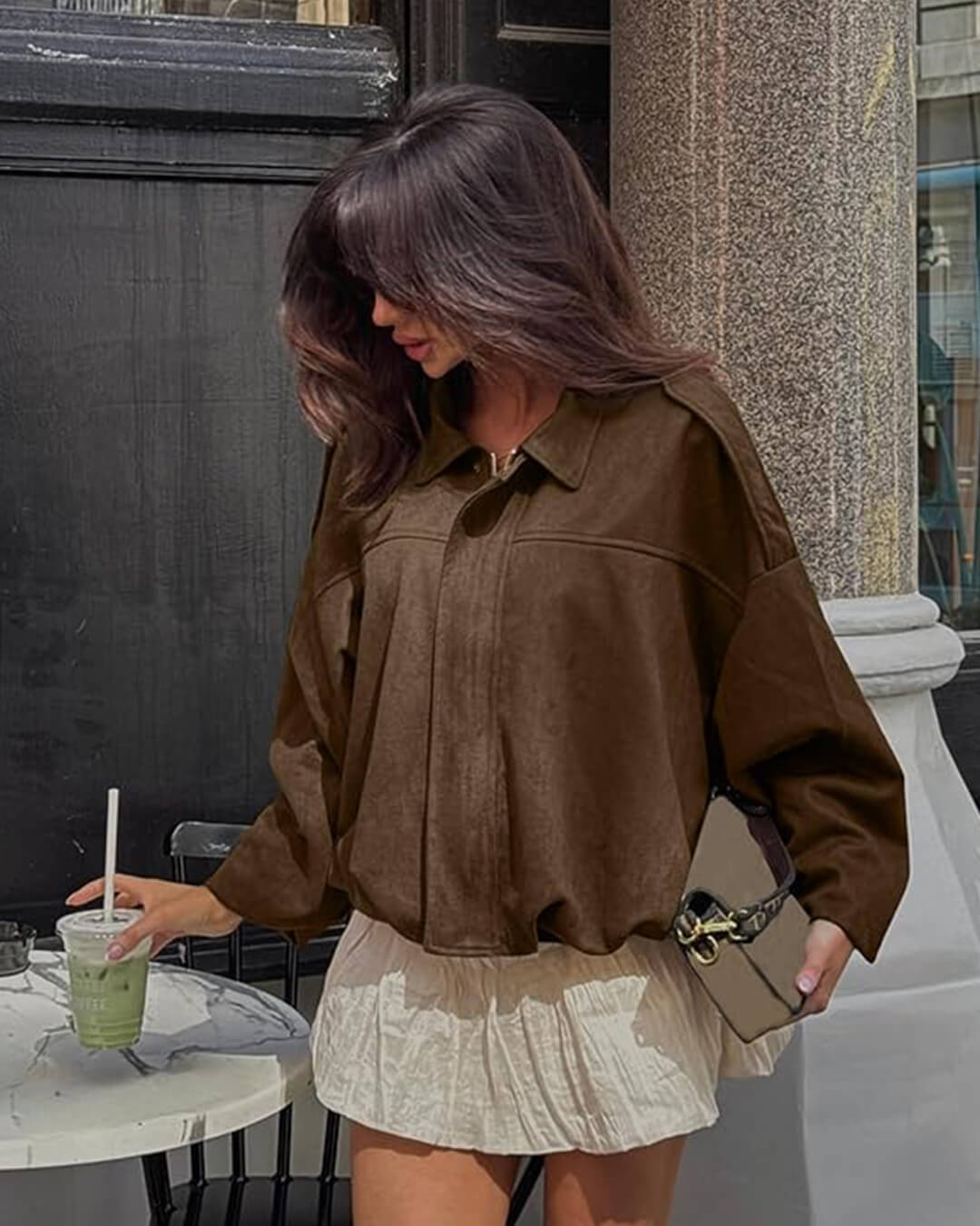 Women's Vegan Suede Bomber Jacket