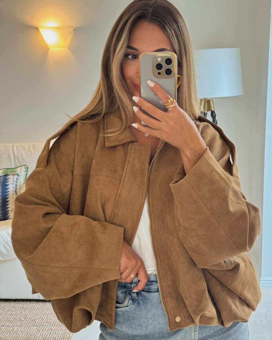 Women's Vegan Suede Bomber Jacket