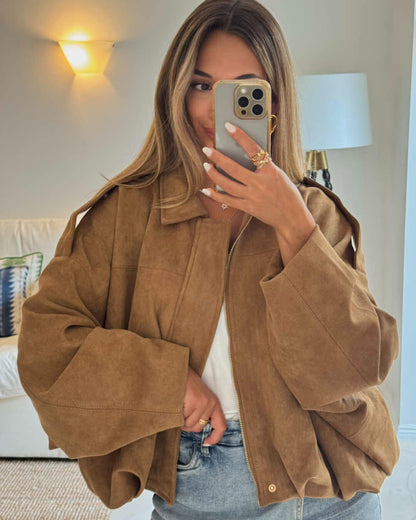 Women's Vegan Suede Bomber Jacket