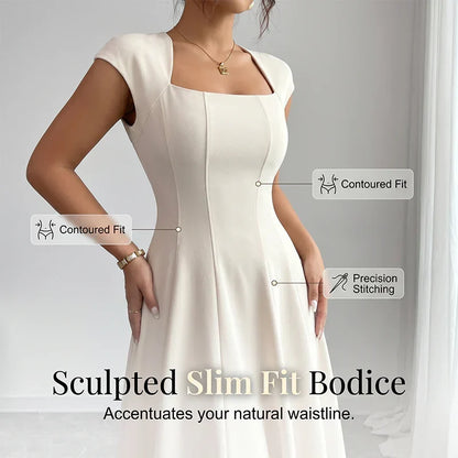Women's Square-Neck A-Line Midi Dress