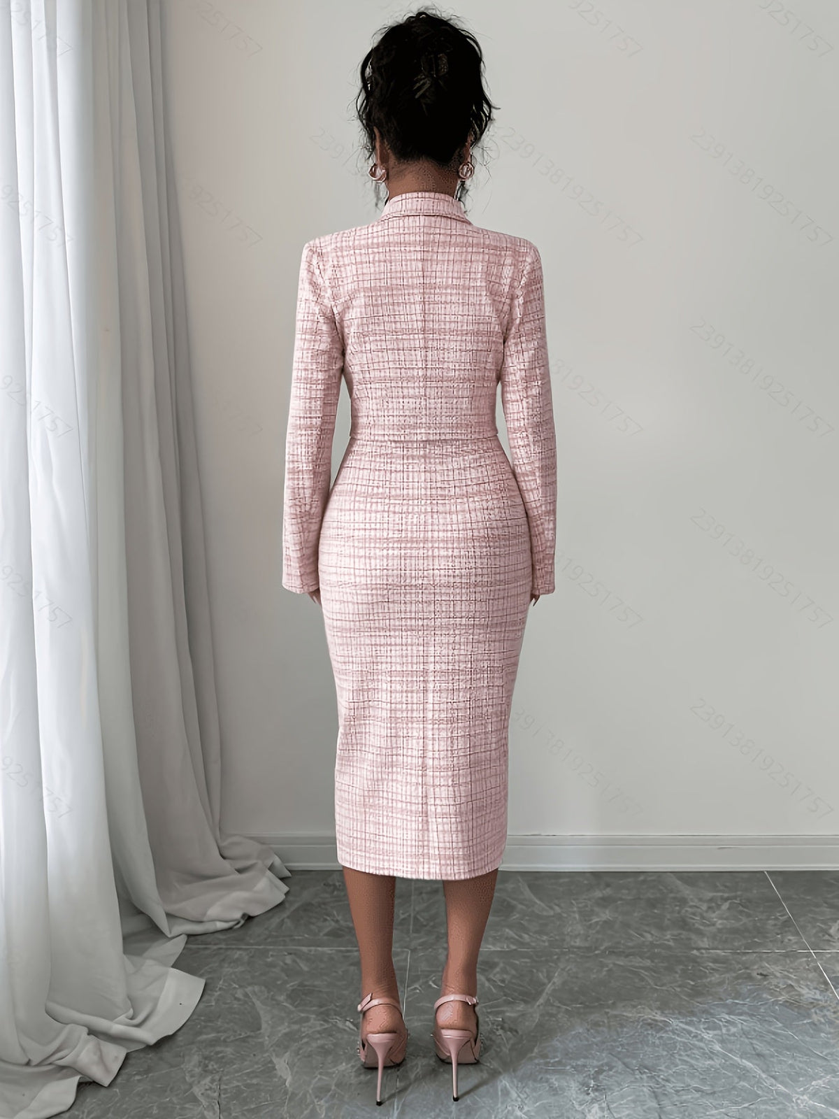 Women's Plaid Tweed Blazer & Midi Dress Set